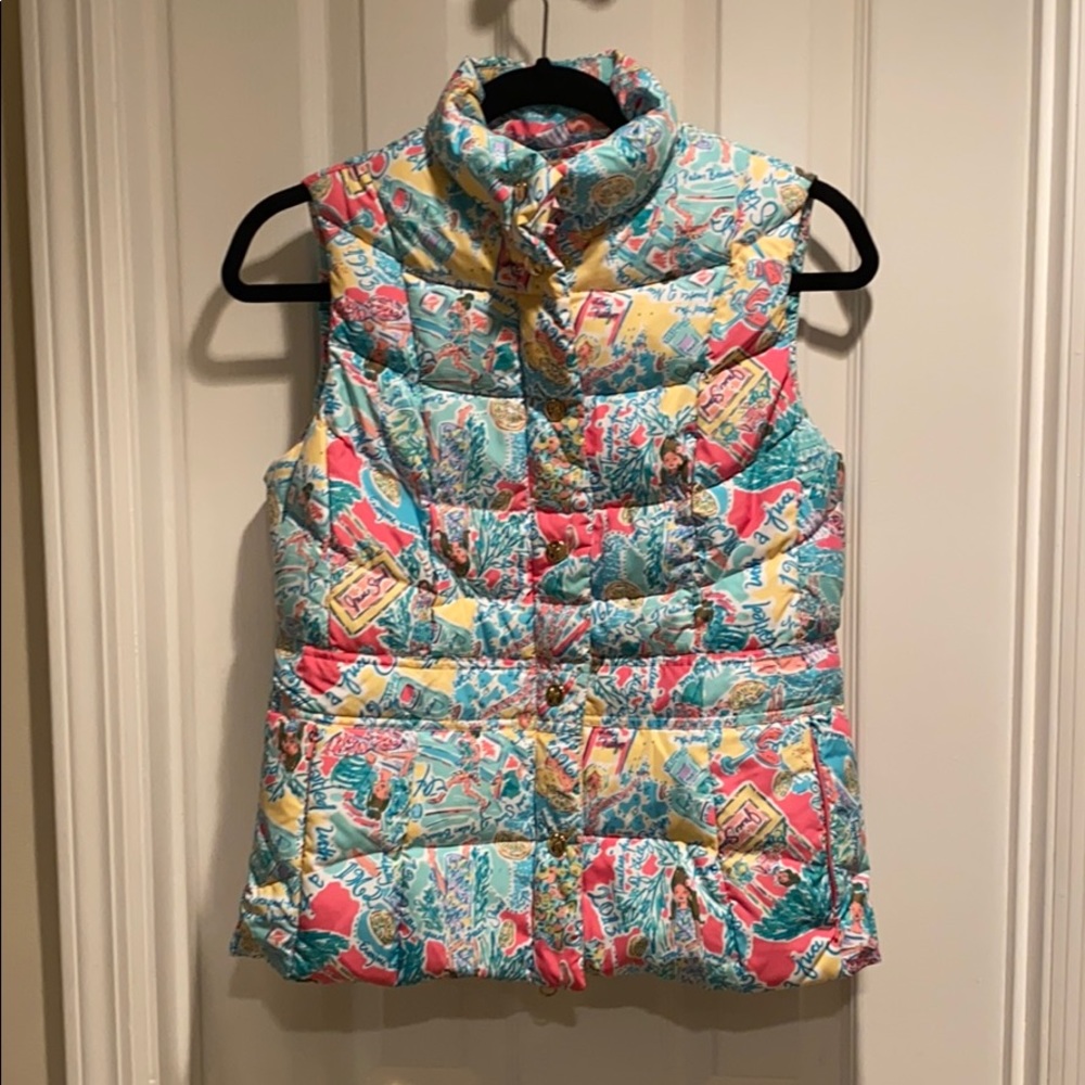 Sleeveless Quilted Puffer Vest in Teal, Coral & Yellow